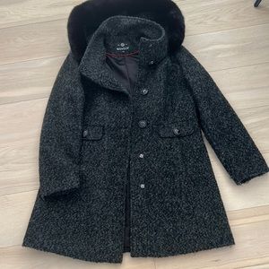Wool coat with detachable hood